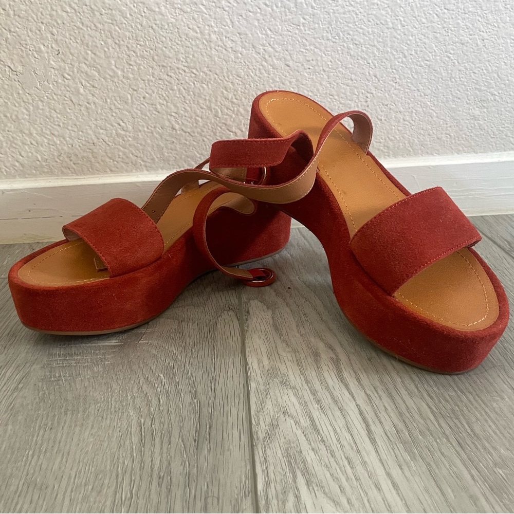 NEW Suede Paige Terra Cotta Red Orange Platform Sandals Wedges